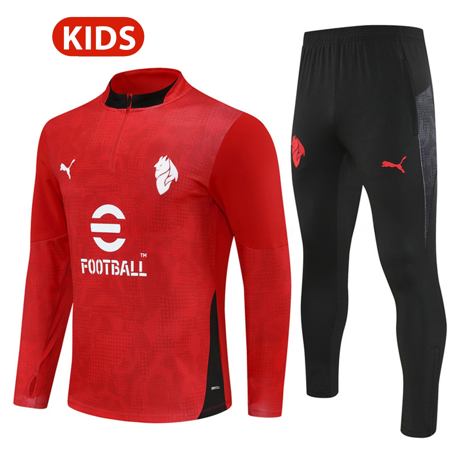 AC Milan 25-26 Kids Long Sleeve Training Set - Red Top & Black Pants - JerseysGala