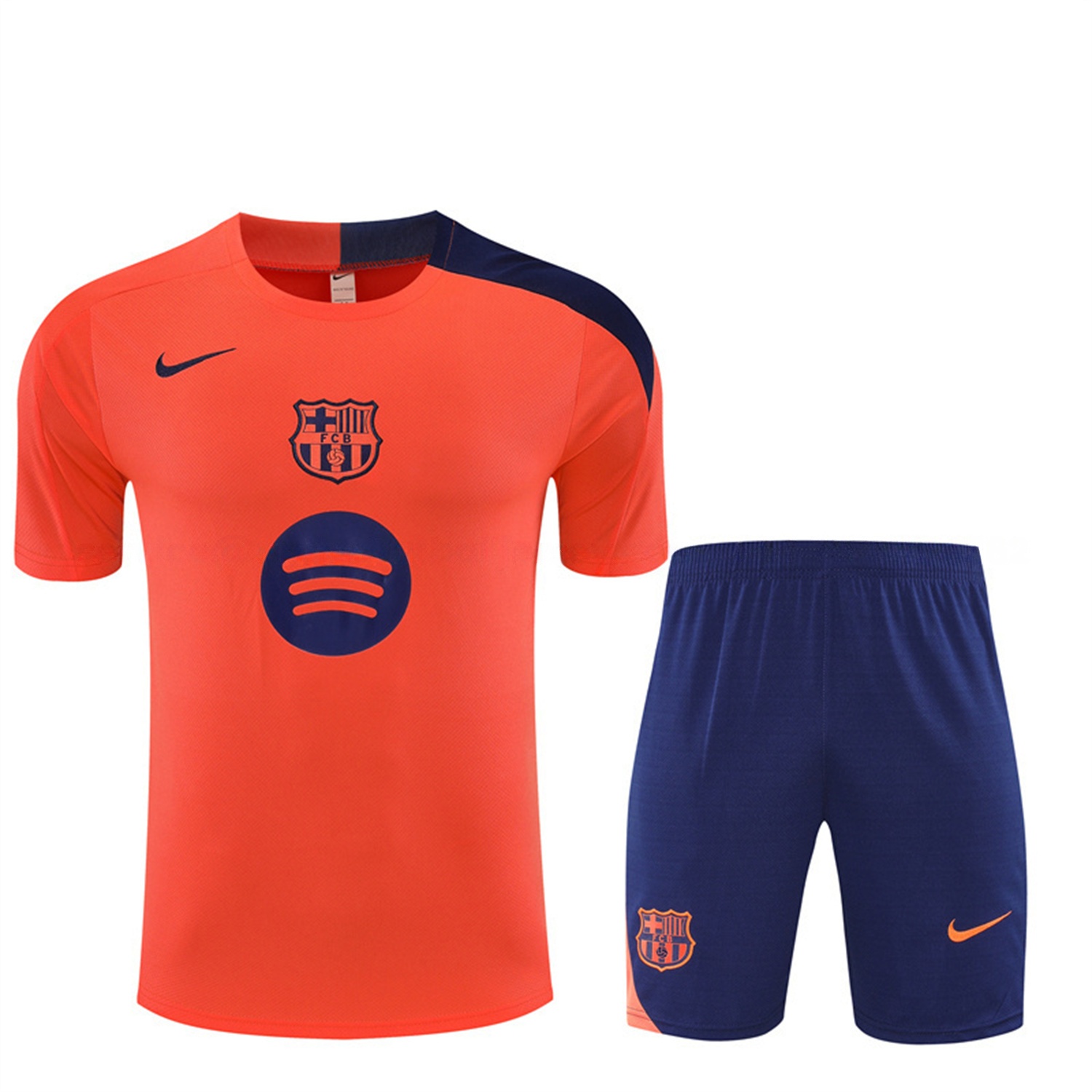 Barcelona 25-26 Short-Sleeve Training Set - Orange Top Royal Blue Sponsor& Royal Blue Shorts - JerseysGala