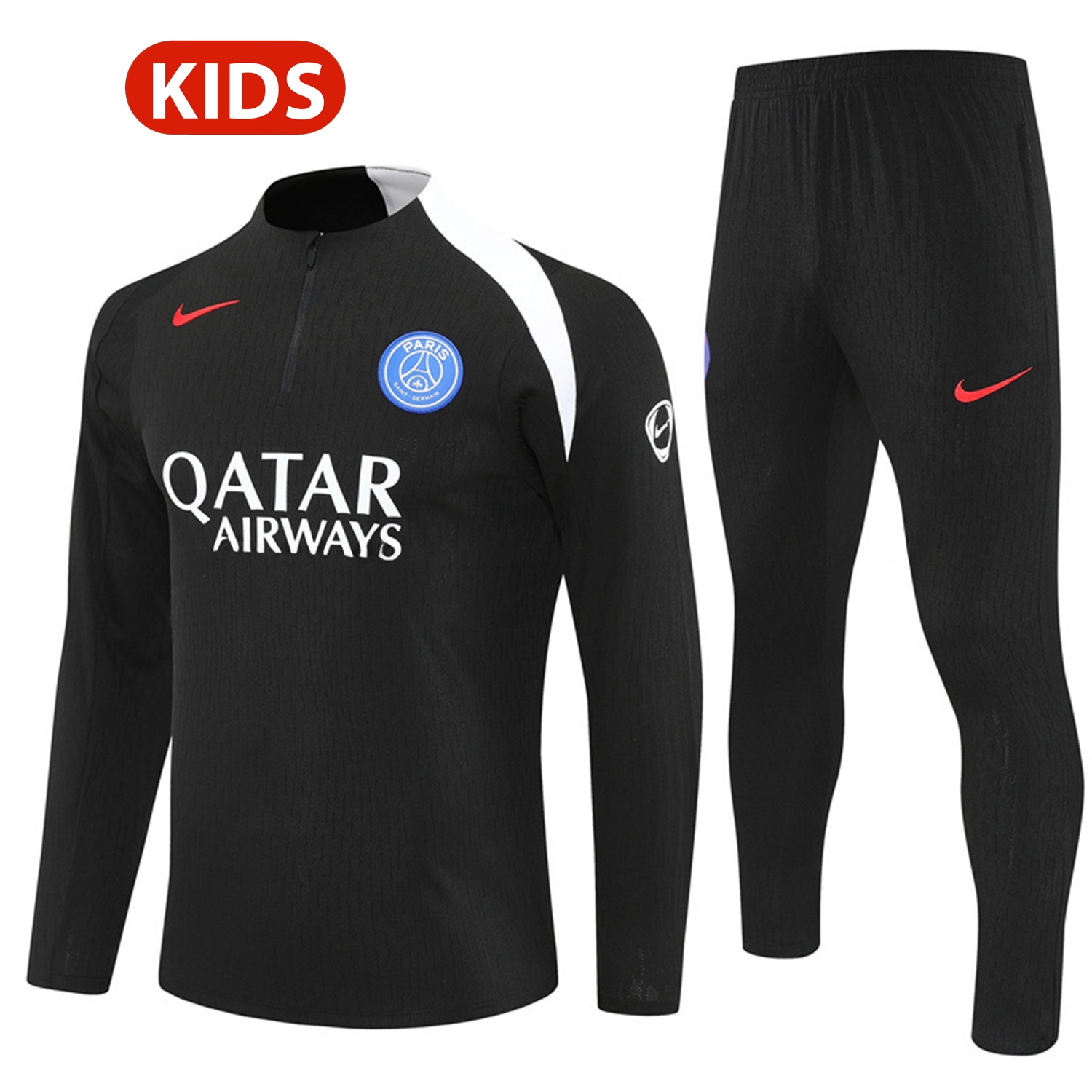 Paris Saint-Germain PSG 25-26 Kids Long Sleeve Training Set - Player Version - Black Top and Black Pants - JerseysGala