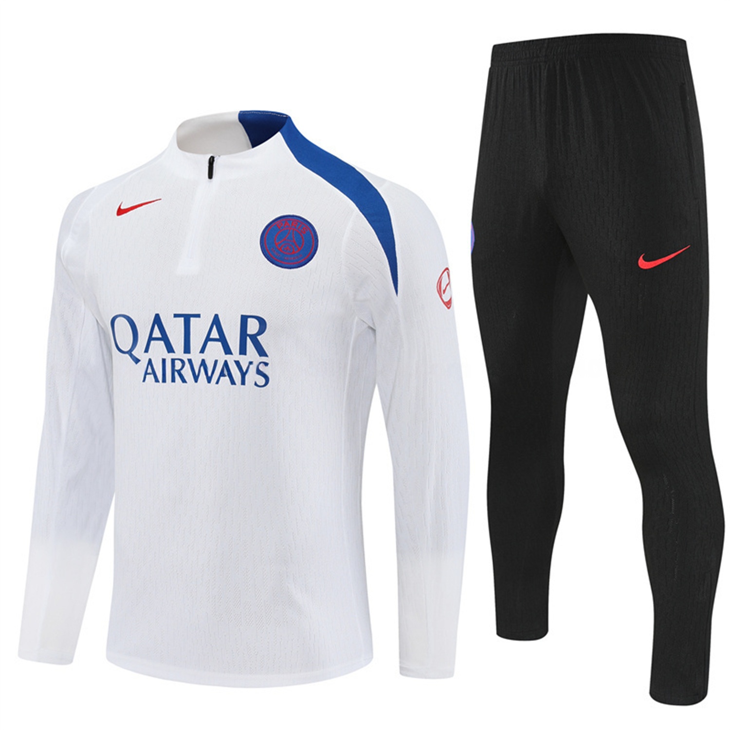 Paris Saint-Germain PSG 25-26 Long Sleeve Training Set - Player Version - White Top and Black Pants - JerseysGala