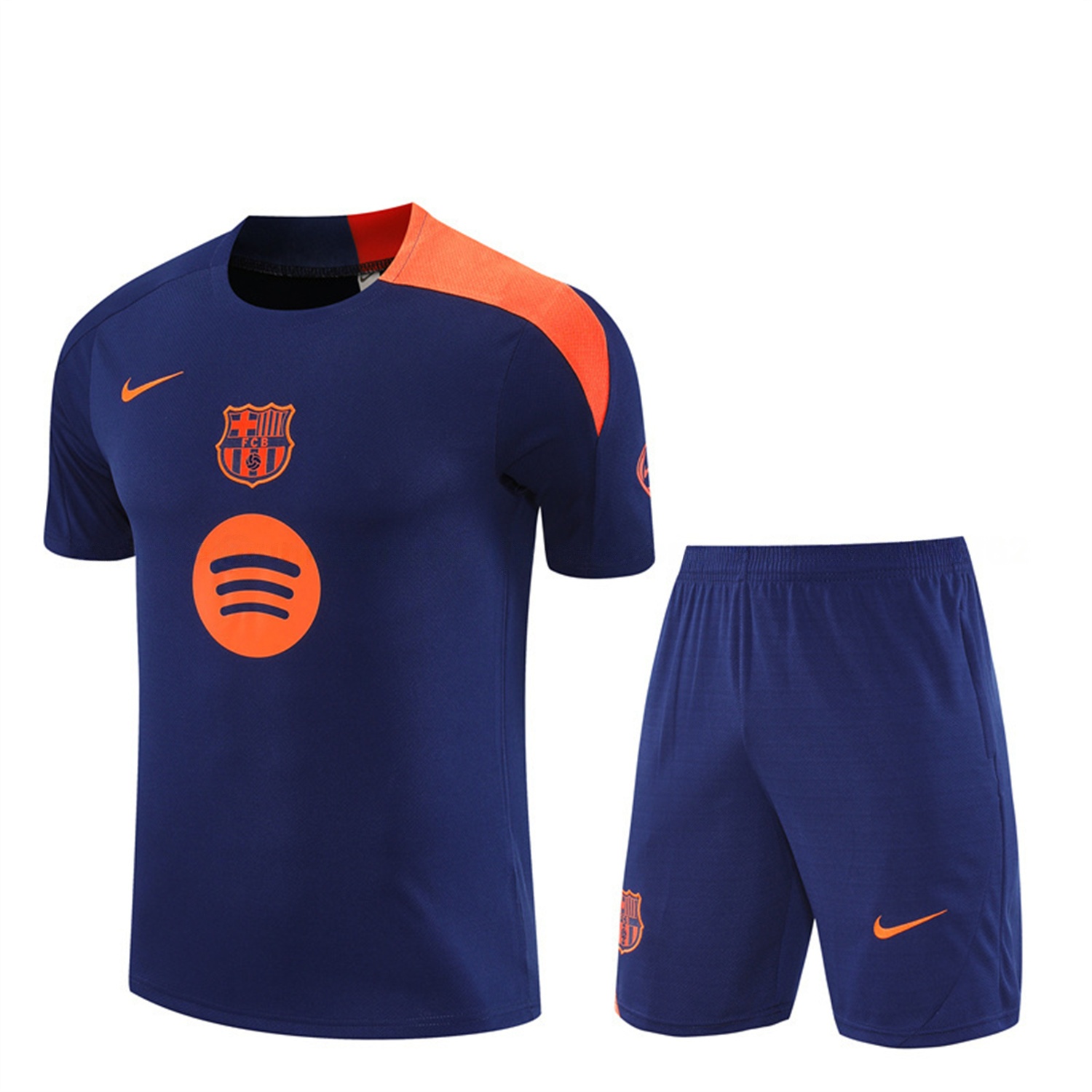 Barcelona 25-26 Short-Sleeve Training Set - Royal Blue Top Orange Sponsor & Royal Blue Shorts - JerseysGala