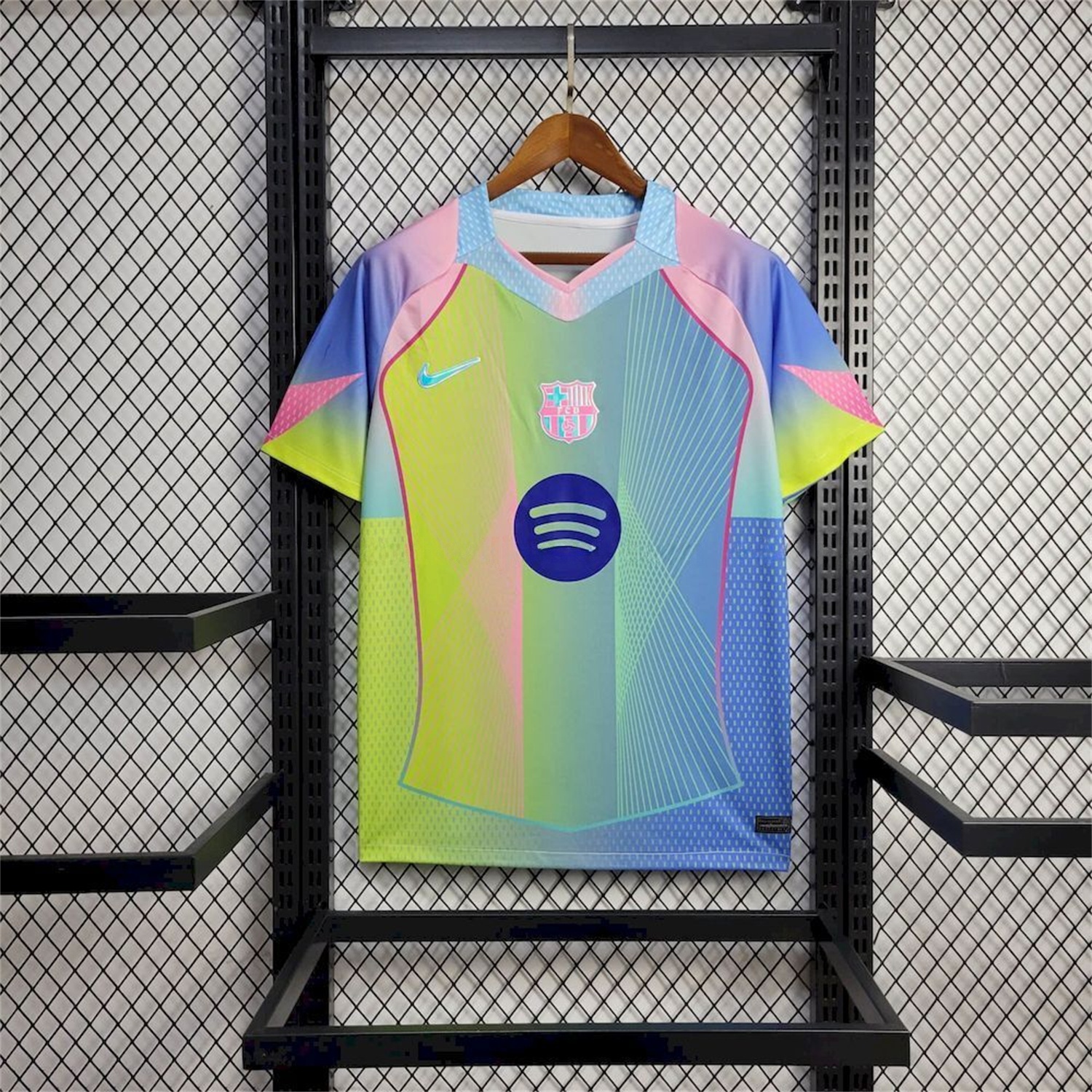 Barcelona 25-26 T90 Pink Lines Green And Blue Gradient Special Jersey - Fans Version - JerseysGala