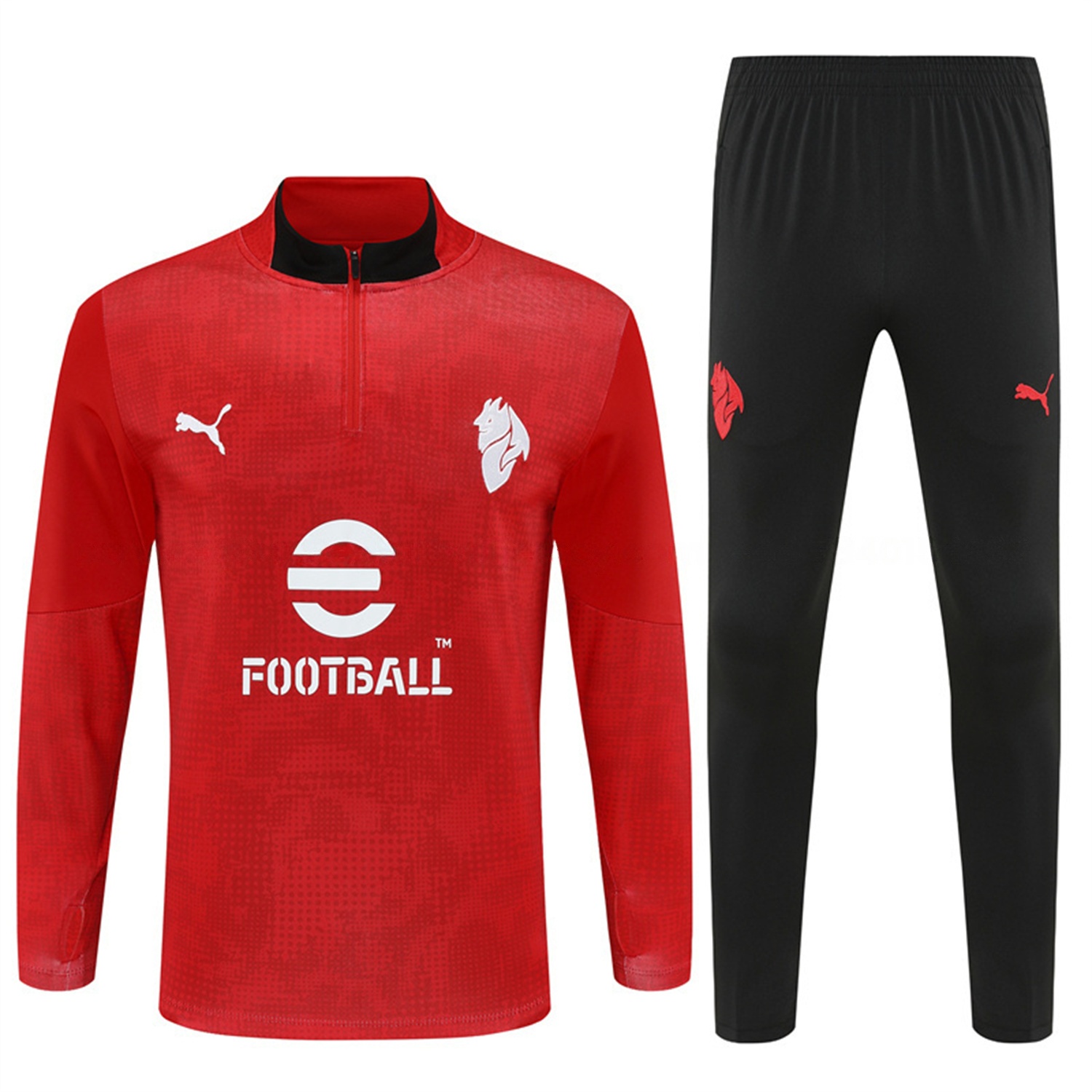 AC Milan 25-26 Long Sleeve Training Set - Red Top & Black Pants - JerseysGala