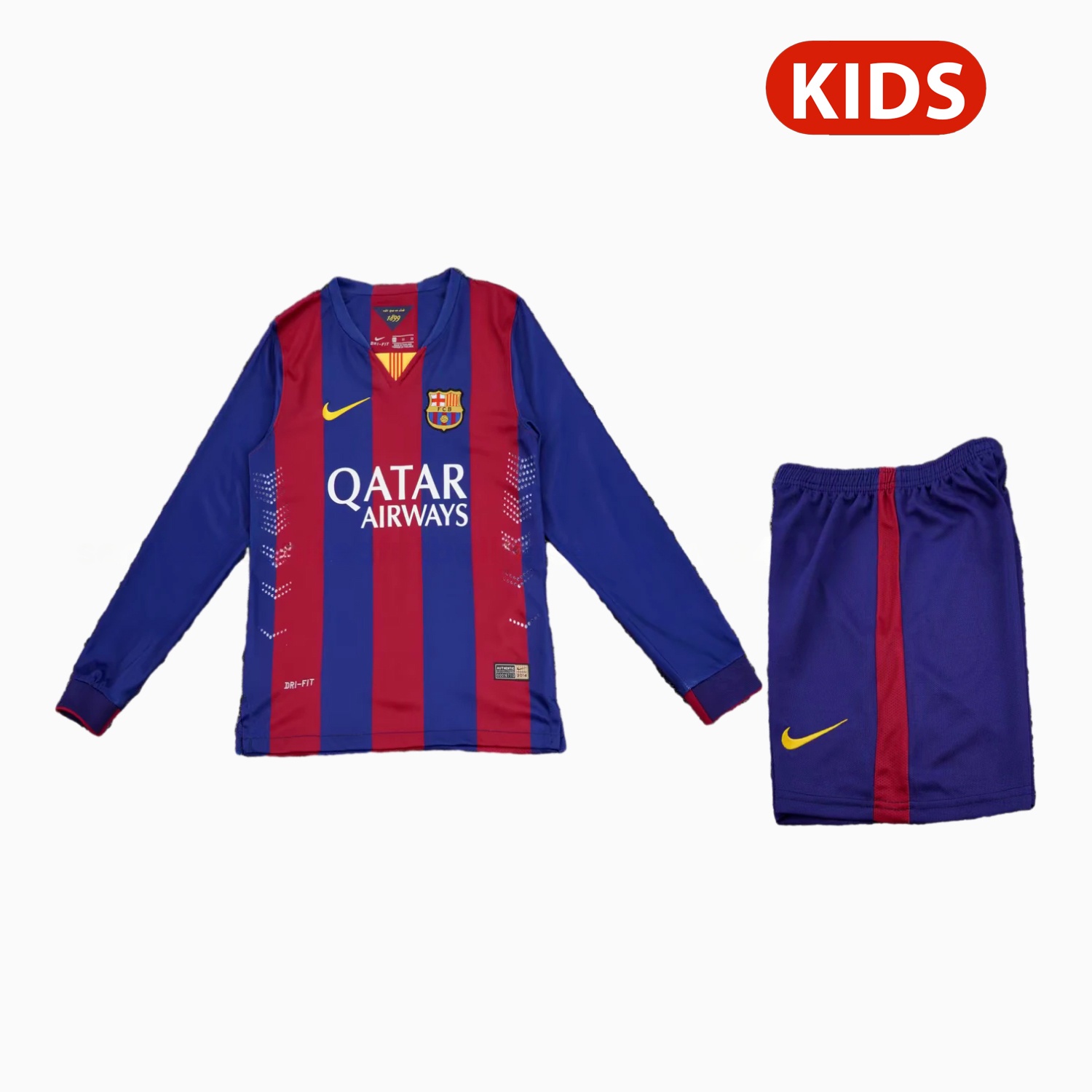 Retro Barcelona 2015-16 Home Long Sleeves Kids Kit - JerseysGala