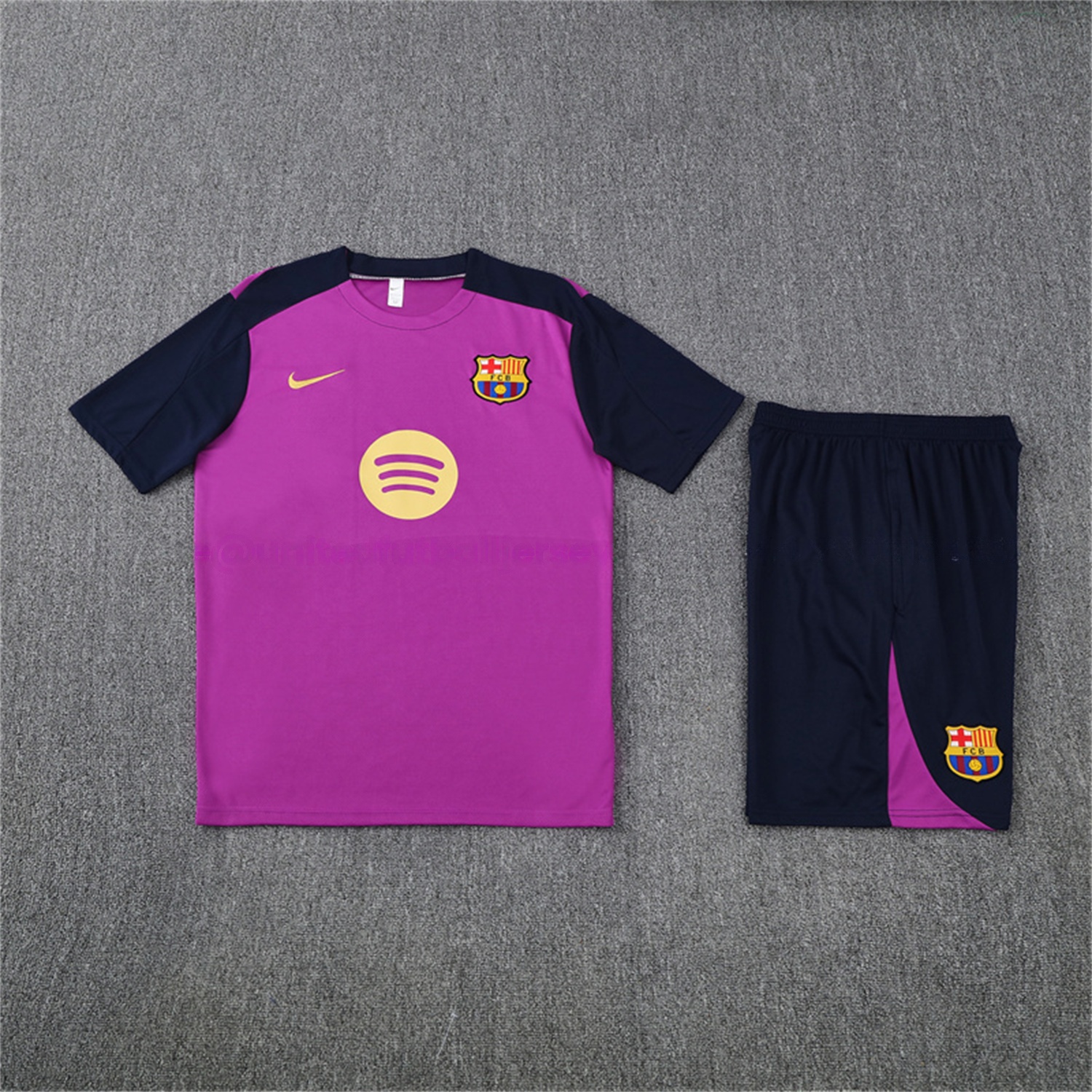 Barcelona 25-26 Kids Short-Sleeve Training Set - Purple Top & Deep Blue Shorts - JerseysGala