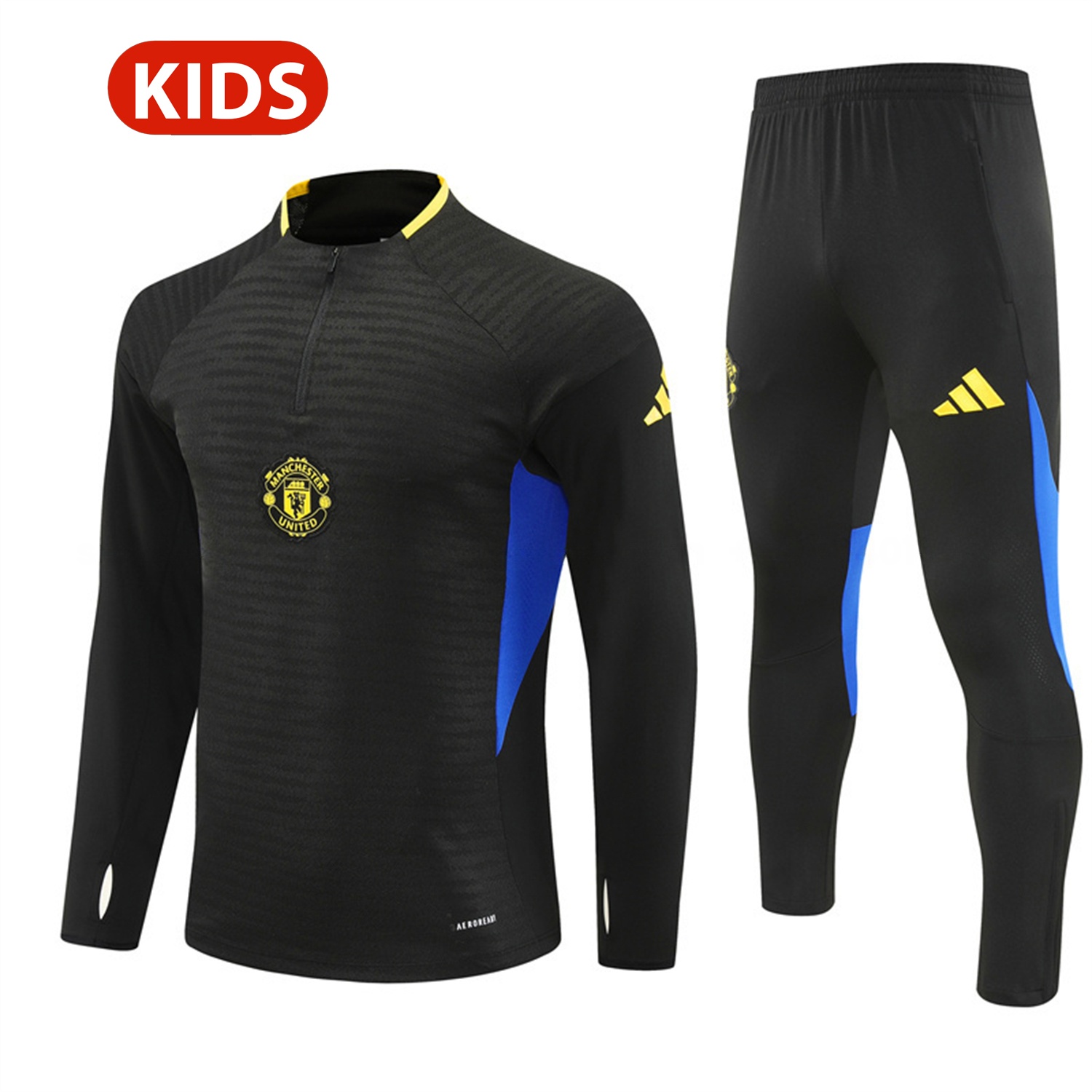 Manchester United 25-26 Kids Long Sleeve Training Set - Black Top & Black Pants - JerseysGala