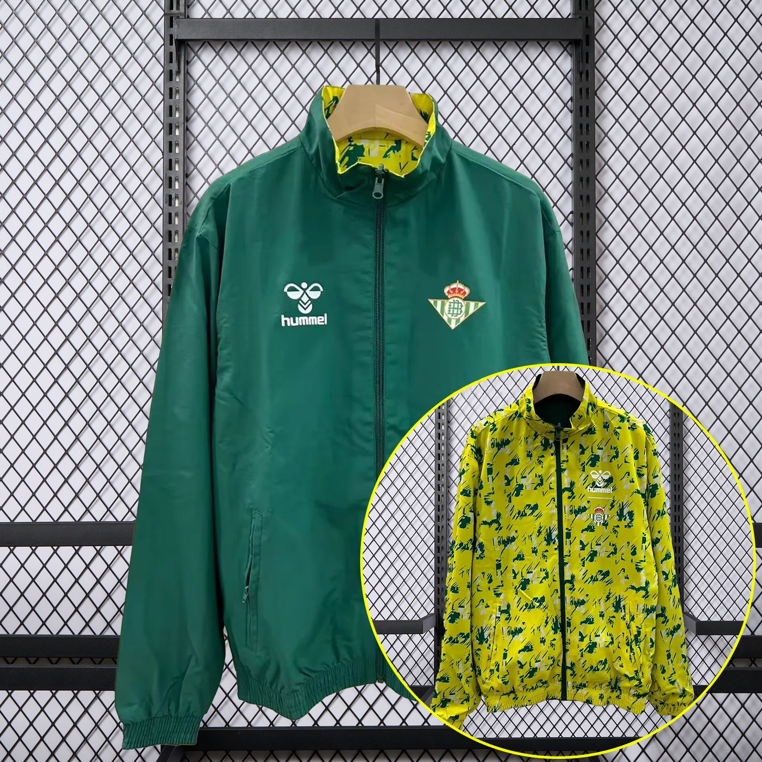 Real Betis 25-26 Double Sided Reversible Windbreaker - Green & Yellow - JerseysGala