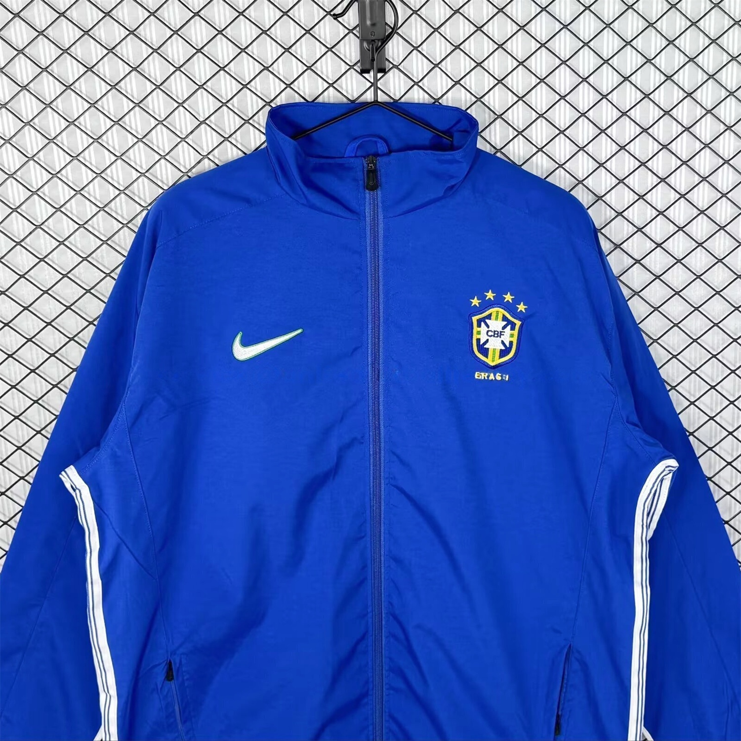 Retro Brazil 1998 Blue Windbreaker - JerseysGala
