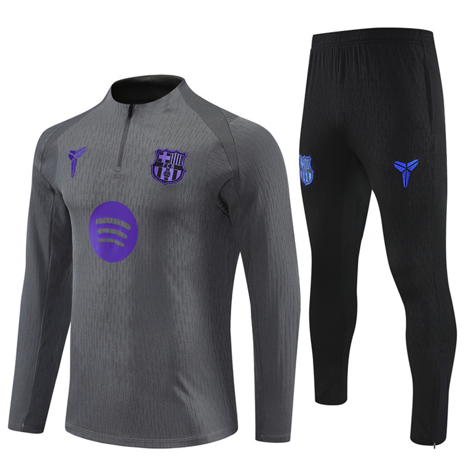 Barcelona 25-26 Long Sleeve Training Set - Grey Top & Black Pants - JerseysGala